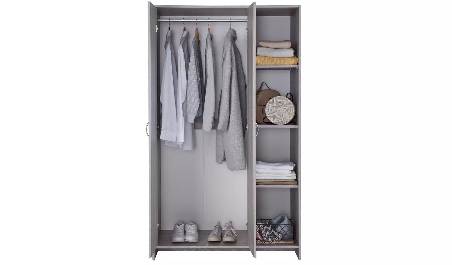 Seville 2 Door Open Shelf Wardrobe - Grey Oak Effect